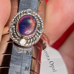 Size 7 Rare and Beautiful Aurora Opal In Sterling Silver 925 Ring Size 7