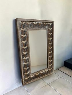 Large Geometric Wood Frame Mirror – 32” x 49”