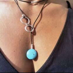 One Piece Retro Round Layered Necklace Turquoise New  