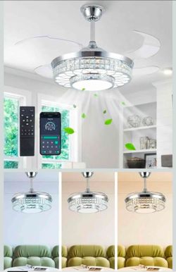 42" retractable ceiling fan with lights, crystal chandelier ceiling fan with remote and app control