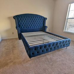 Navy Blue Velvet Platform Bed King $750!! Queen $699!!