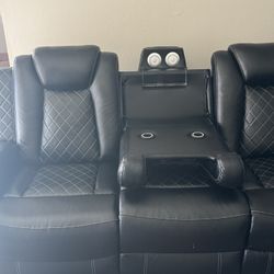 Black Leather Recliner(LED) couch 