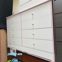 White And Pink Eight Drawer Dresser Chest Comoda Cajonera