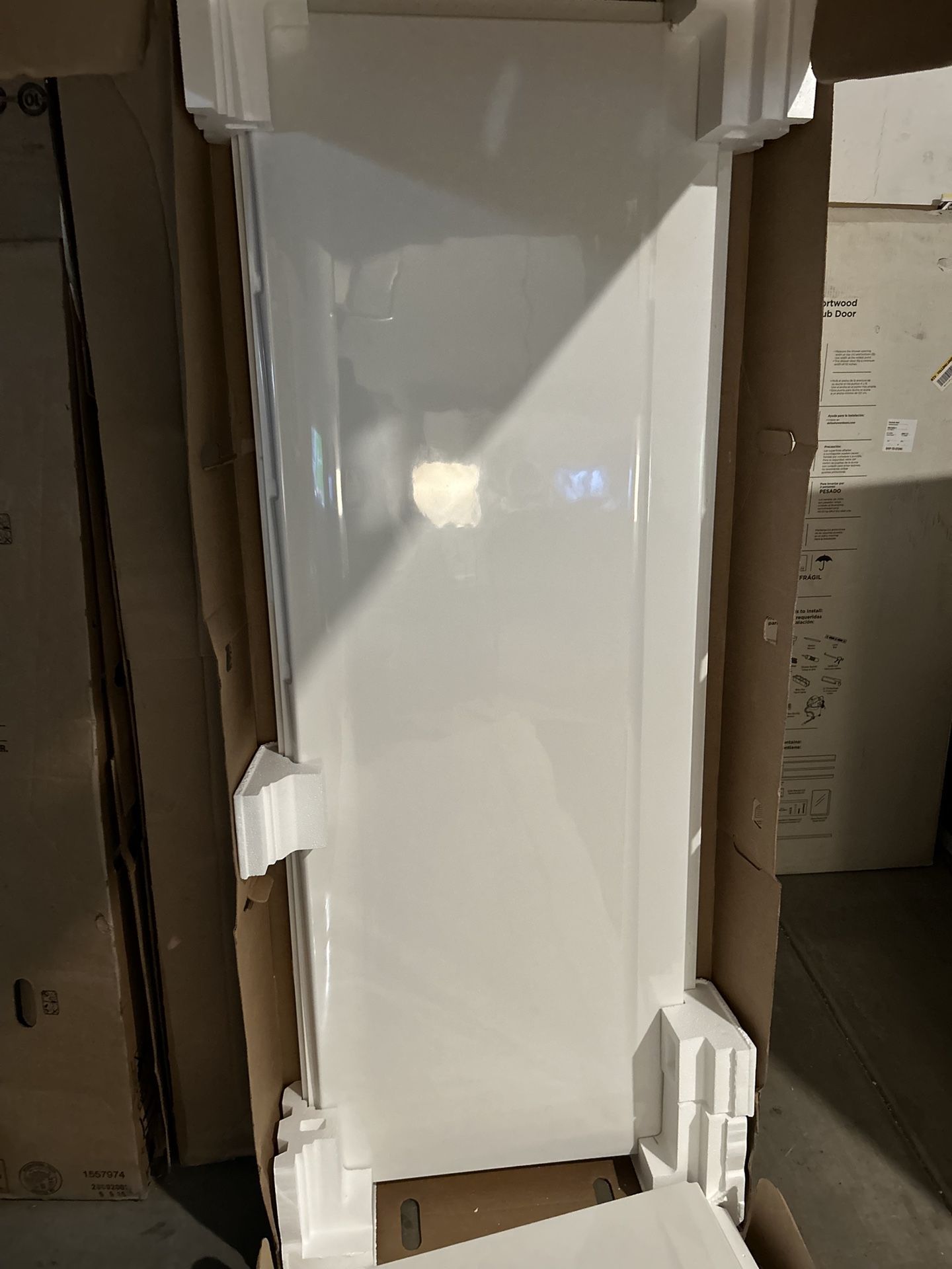 Sterling STORE+ 34 in. x 72.6 in. 2-Piece Direct-to-Stud Alcove Shower End Wall Set in White