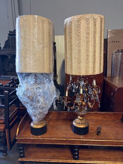 Pair of Tall Vintage Hollywood Regency Lamps with Shades