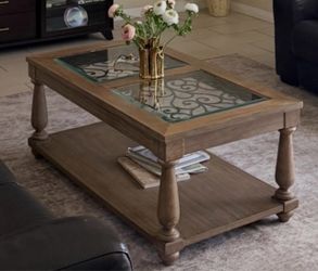 Wood and Glass Coffee Table with Lower Shelf