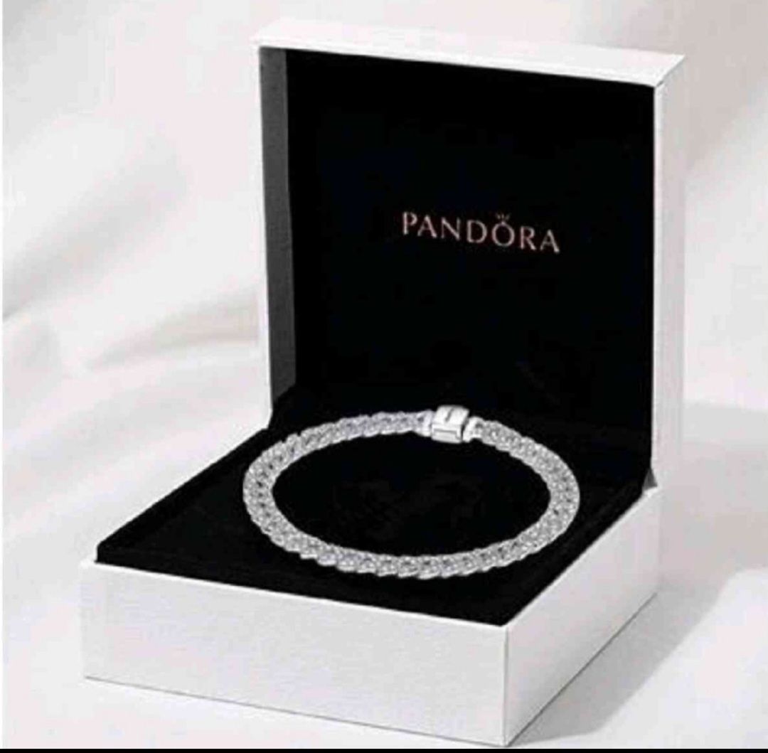 AUTHENTIC PANDORA TIMELESS PAVE CUBAN CHAIN BRACELET! 925 STERLING SILVER! SIZE 17