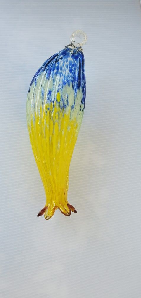 Hand Blown Glass Multicolor Hanging HUMMINGBIRD FEEDER Art Glass 9" Floral Gourd