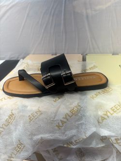 Kayleen Black Double Buckle Slide Sandals