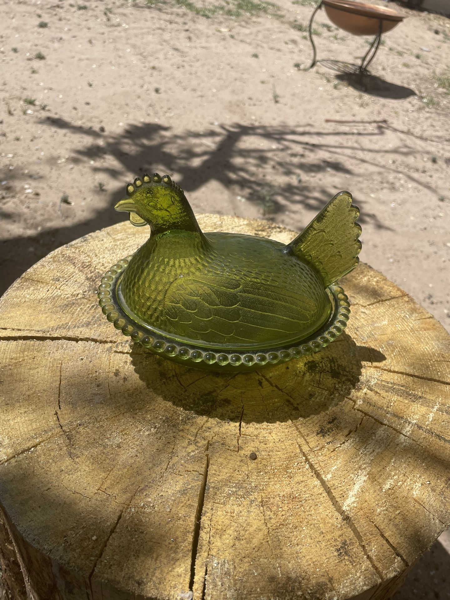 Vintage Green Glass Chicken