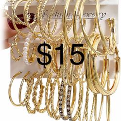 18 Pairs Gold Hoop Earrings Set for Women Shining Synthetic Zircon Big Hoop Earrings Pack Trendy Twisted Statement Earrings Fashion Jewelry Gifts
