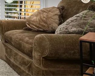 Brown Fabric Sofa with Rolled Arms