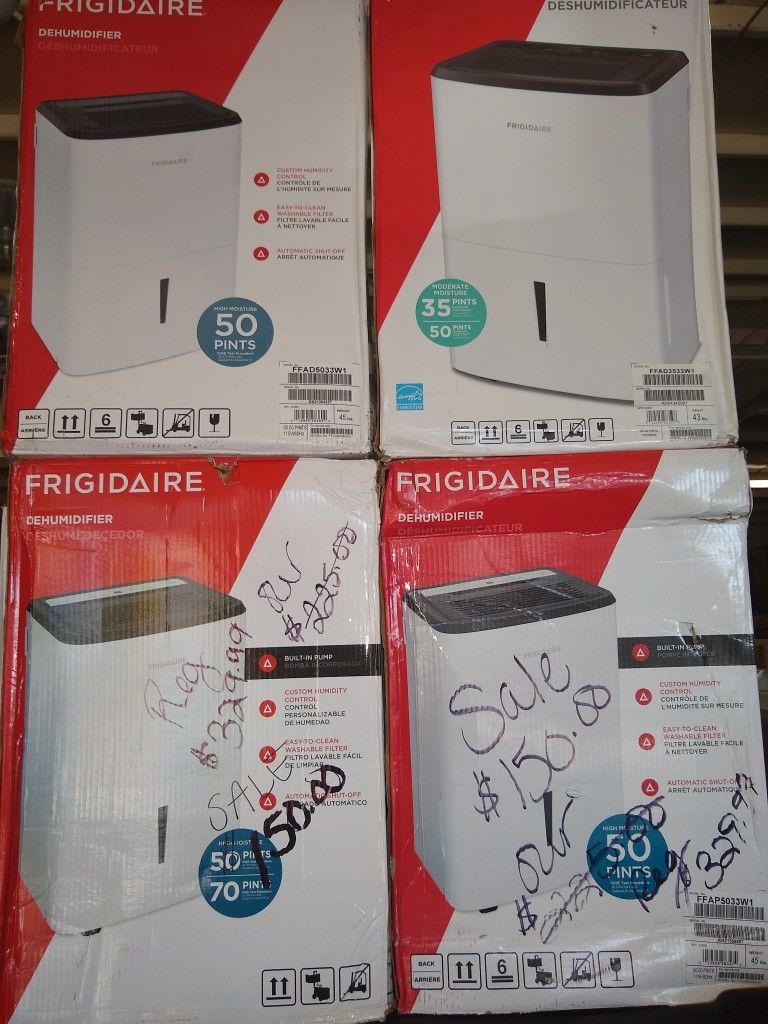 PRICED TO CLEAR: Frigidaire Dehumidifiers Multiple Capacities