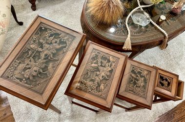 Cottagecore Vintage Carved Nesting Tables