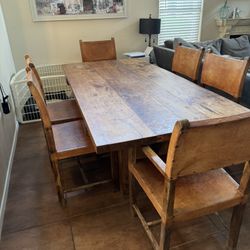 Solid Wood Dining Table With Leather Chairs