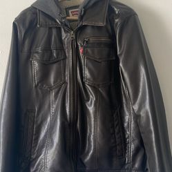 Levi’s Men’s Faux Leather Jacket with Hoodie – Size  M but runs big