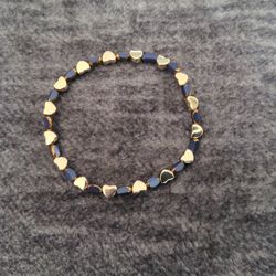 Bracelet Gold Hearts with Purple/Gold Beads