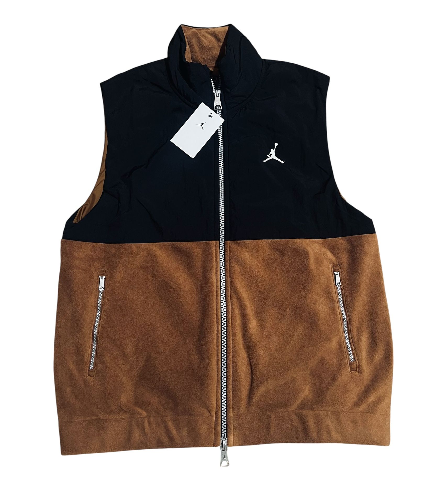 Nike Air Jordan Essentials Vest Men Size Small british brown Fleece Full Zip NWT