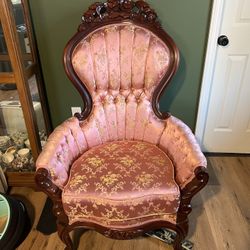 Vintage Kimball Victorian Rose Flower Carved Parlor Chair
