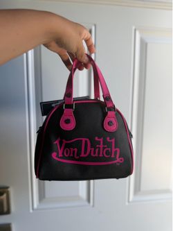 Von Dutch Mini Bowler Handbag Black and Pink