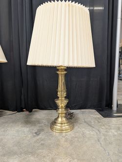 Ornate Brass Table Lamp with Pleated Shade