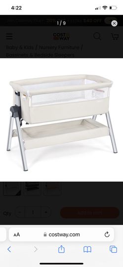 Baby Joy Travel Portable Baby Bedside Bassinet With 5 Level Adjustable Hights And Travle Bag Beige Color