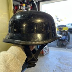 Black German Style Motorcycle Helmet, Size XL