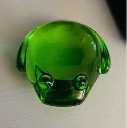 Val Saint Lambert Belgium Green Crystal Frog Paperweight