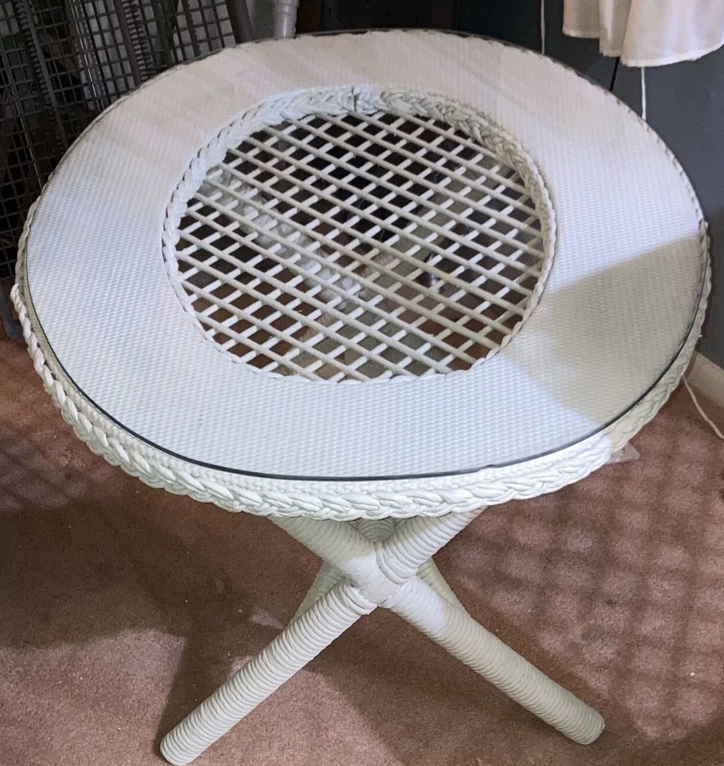 White Rattan 2 End Tables, Coffee Table, Console Table, Mirror & Magazine/ Book Holder