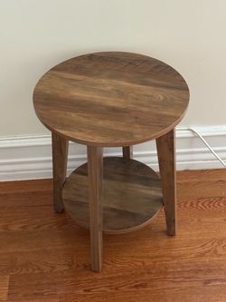Round Wood Side Table with Bottom Shelf