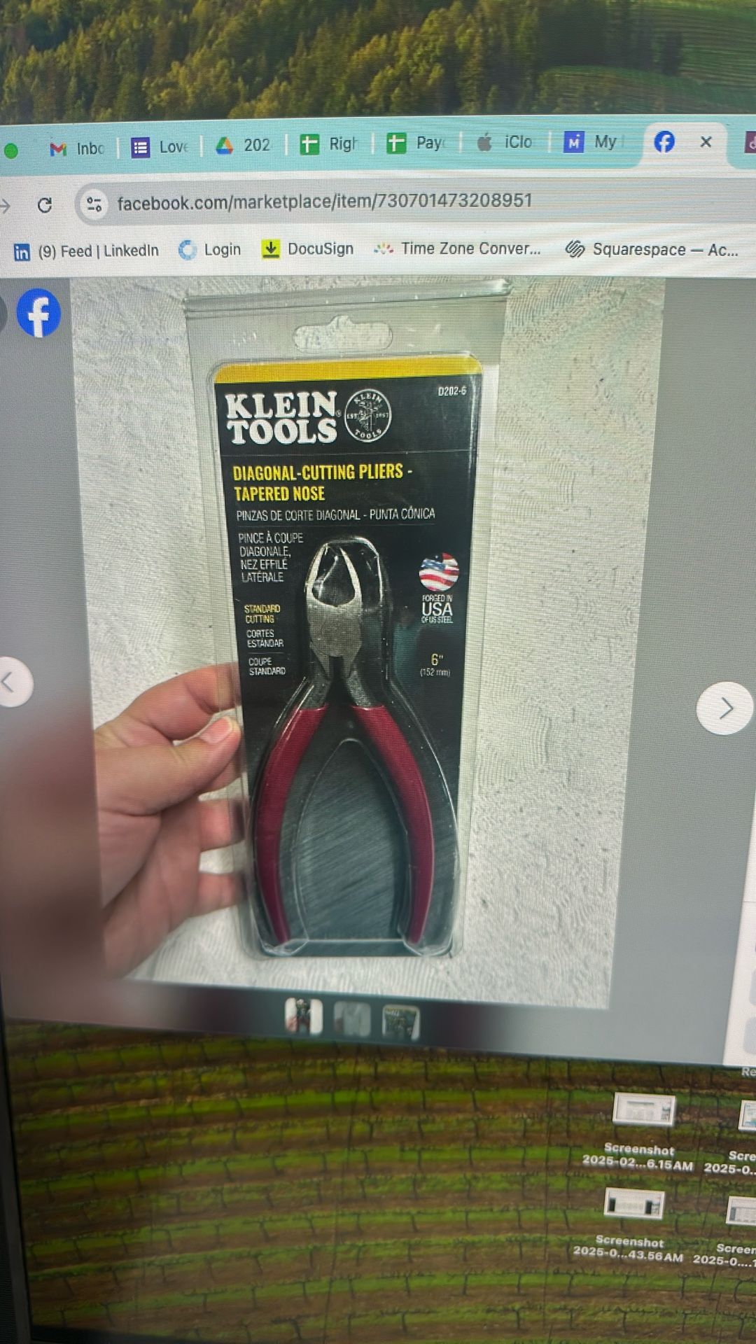 Klein Tools D202-6 Pliers, Diagonal Cutting Pliers with Tapered Nose 6" New