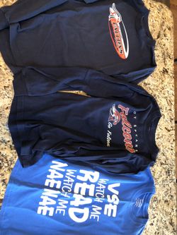 LOT 3 KIDS BOYS GIRLS VOY SPEARS ELEMENTARY VSE BLUE SHIRTS T-SHIRTS 2 NAVY LONG SLEEVE & 1 ROYAL BLUE SHORT SLV