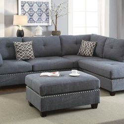 Brand New Grey Sectional Sofa With Ottoman 