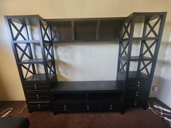 $1,200 Dark Brown Wood Entertainment Center Wall Unit