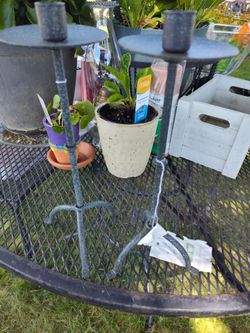 2 metal candle holders with tag