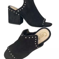 Circus by Sam Edelman MicroSuede Black Studded Block Heels Mules Sandals