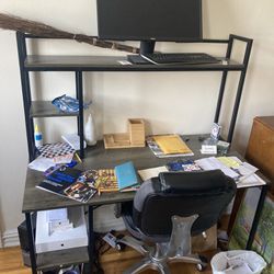 Working Desk W/ Space For Desktop/Shelves W/ Rolling Armchair