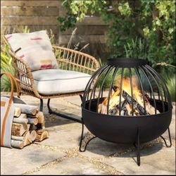 Wood Burning Cutout Round Outdoor Fire Pit Black - Threshold™: Weather-Resistant, Includes Poker