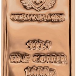 Germania Mint 1 Kilo Copper Bar w/ Box - 1000 Grams 999.9 Fine Copper