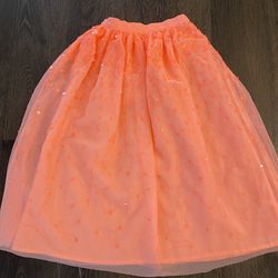 Girls Neón Orange Long Tutu Sequin Skirt Size 6 By Cat & Jack #19