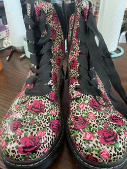 Betsy Johnson Leopard Print Rose Combat Boots Animal Print Docs
