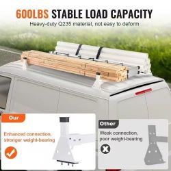 14& Trailer Ladder Rack, 54" 2 Crossbars Ladder Roof Rack, Heavy-duty Steel Van Roof Ladder Rack, 600 lbs Capacity Van Ladder Rack with Straps, Fit fo