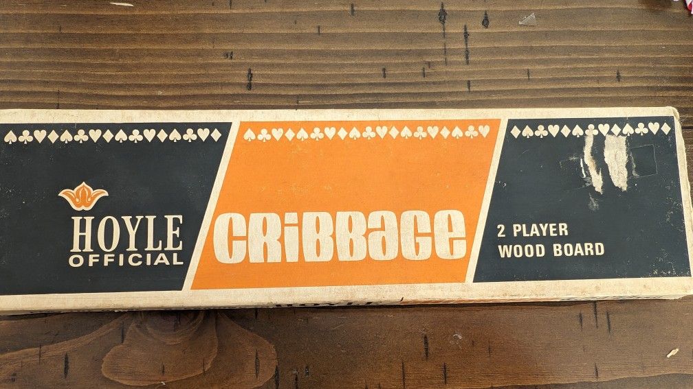 Hoyle Official Cribbage 2 Player wood Board With Box Vintage