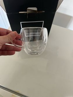 Set of 4 Espresso Cups Double Walled Glass Crystal with Handle *BRAND NEW!*