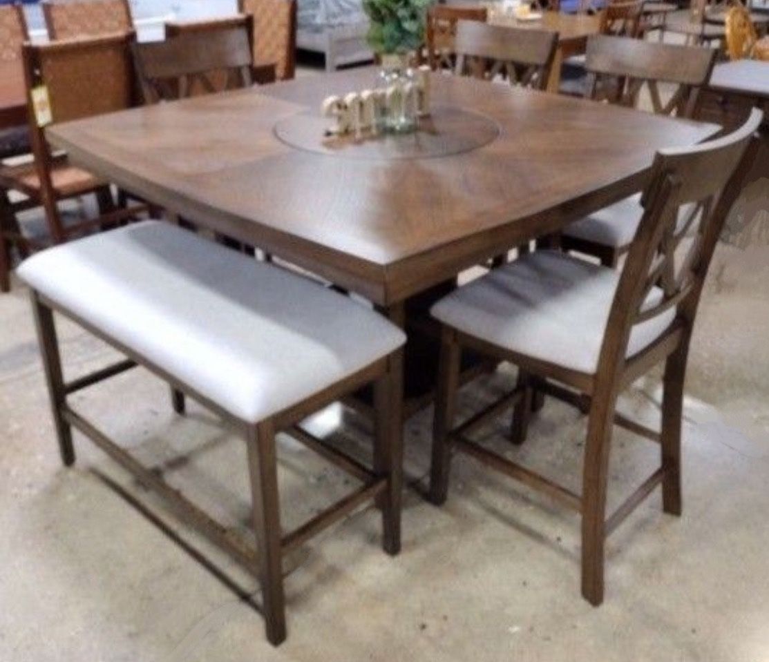 Counter Height 6 Piece Solid Kitchen or Dining Set with Lazy Susan - New