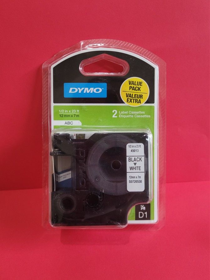 Dymo Replacement Label Spool 1/2 Inch Tape 23 Feet Long White D1 Sealed Package NEW