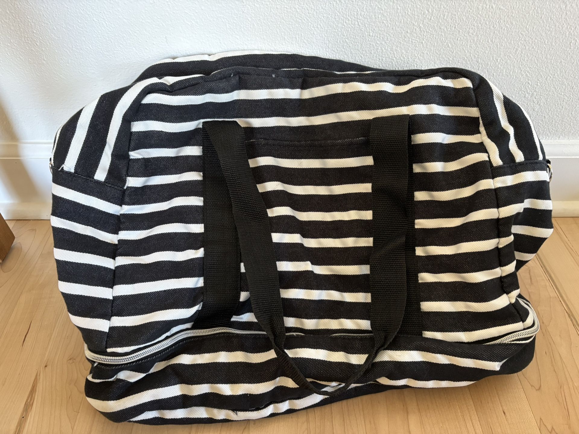 Large Black And White Striped Weekender Bag