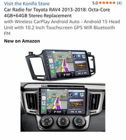 Car Radio for Toyota RAV4 2013-2018: Octa-Core 4GB+64GB Stereo Replacement with Wireless CarPlay Android Auto - Android 15 Head Unit with 10.2 Inch To