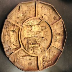 Vintage Rare Flat Boared Wood Carved Depict Of Germanys City