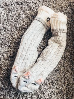 Wool Long Fuzzy Socks with Traction